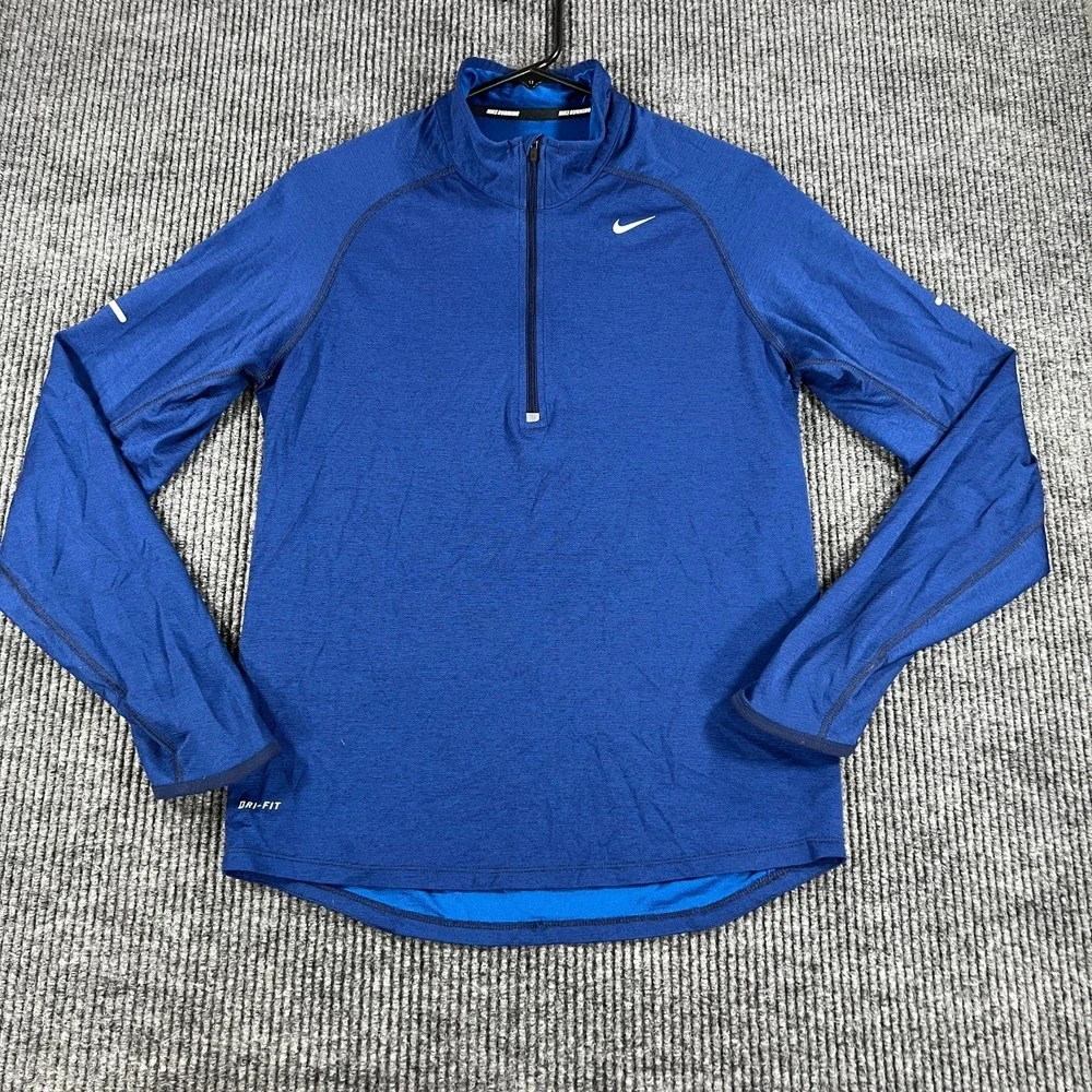 Nike Pullover Wool Shirt Mens Small Blue‎ Long Sleeve 1/4 Zip Running Workout